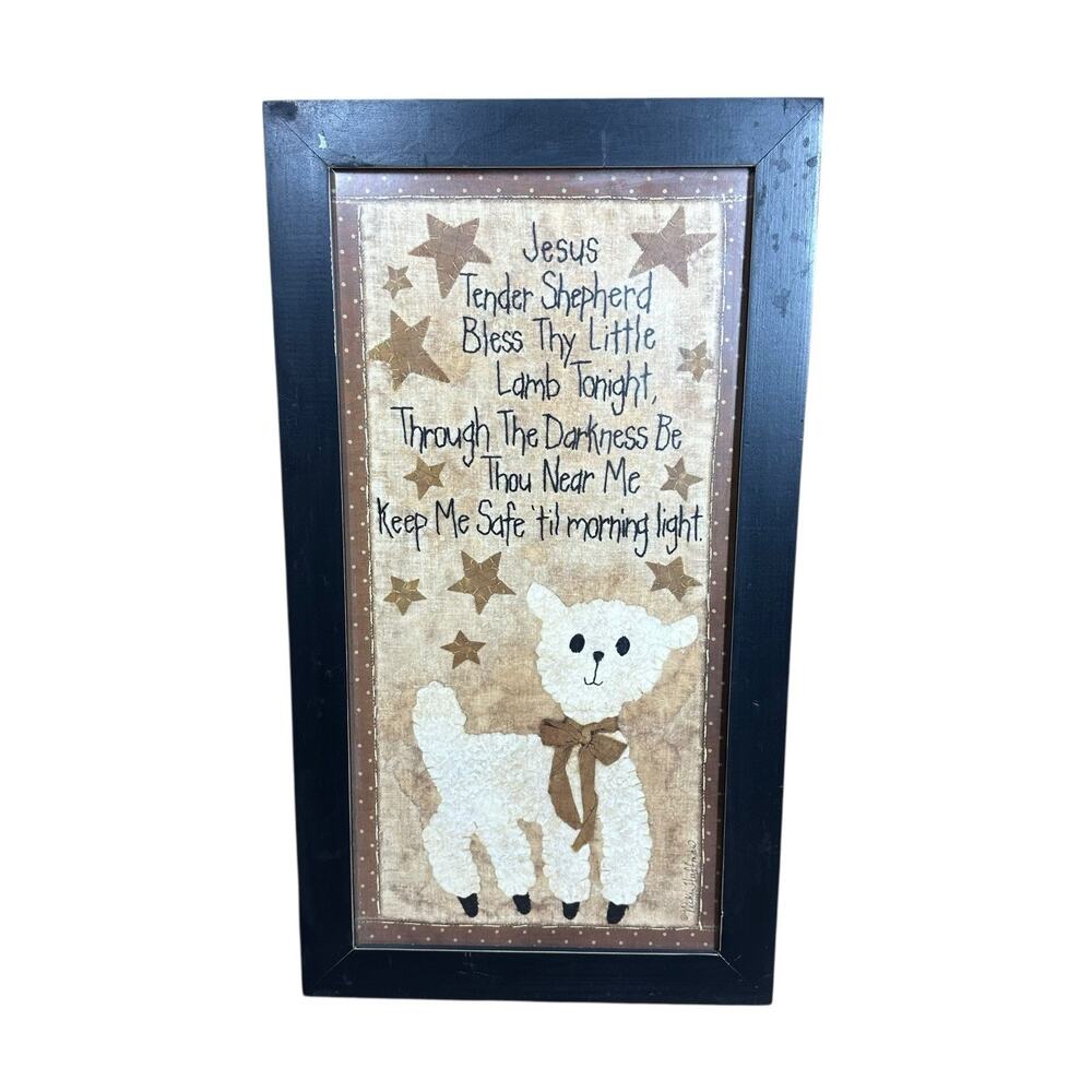 Primitive Jesus Tender Shepherd Prayer Framed Nursery Wall Art Decor Lamb 23x13"